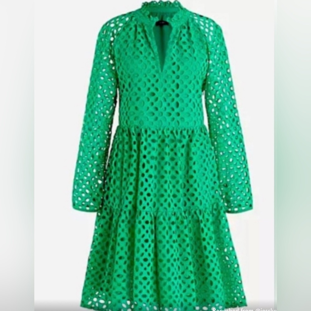 J. Crew Green Plunge Neck Cut Out Dress